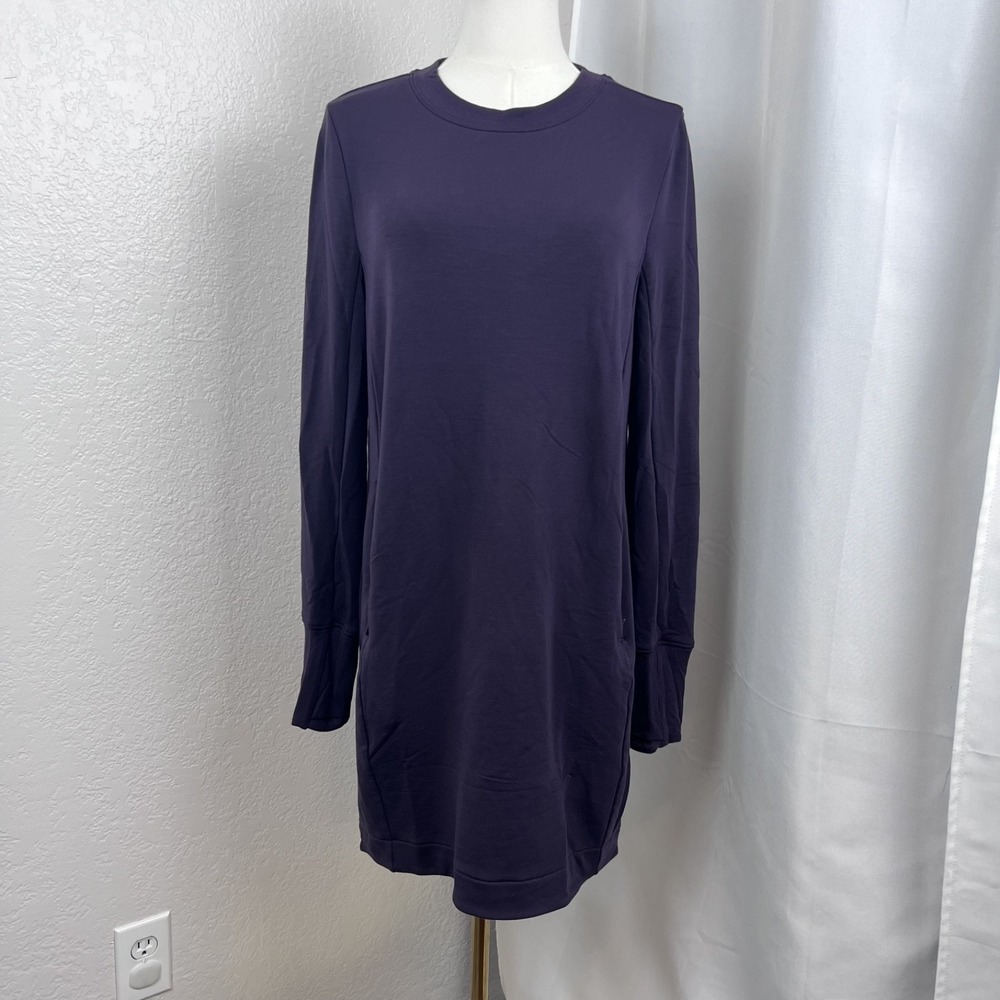 Athleta Coaster Luxe Sweatshirt Dress Womens Small Purple Cozy Athleisure Casual